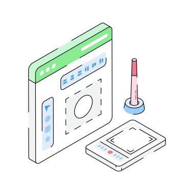 İzometrik tarzda dizayn edilmiş Web tasarım simgesi