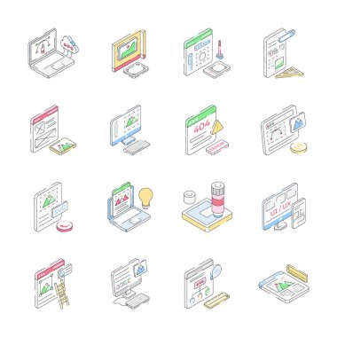 Grafik tasarımlarını ve izometrik simgeleri gösteren premium koleksiyonu al