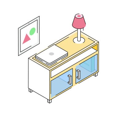 Çalışma masası simgesini gösteren kullanışlı bir izometrik simge