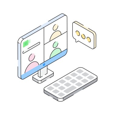 Çevrimiçi toplantının modern izometrik simgesini indir