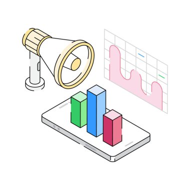 İş pazarlama simgesi izometrik tarzda yaratıcı bir şekilde tasarlandı