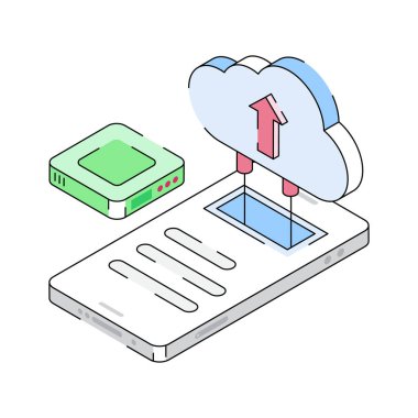 Bulut gönderme simgesi izometrik biçimde yaratıcı bir şekilde tasarlandı