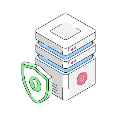 Sunucu güvenlik simgesi izometrik tarzda yaratıcı bir şekilde tasarlandı