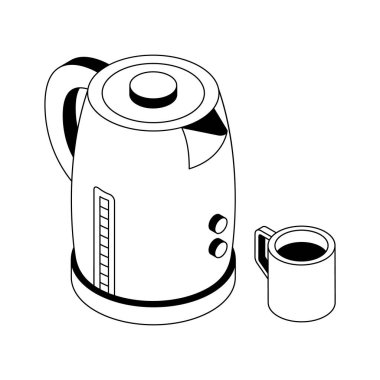 Kupalı iyi tasarlanmış izometrik bir elektrikli su ısıtıcısı.