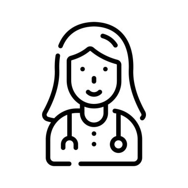 Burada steteskoplu kadın doktoru gösteren inanılmaz bir taslak simgesi var.