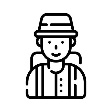 Turistin sırt çantalı halini gösteren taslak simgesi kullanmaya hazır