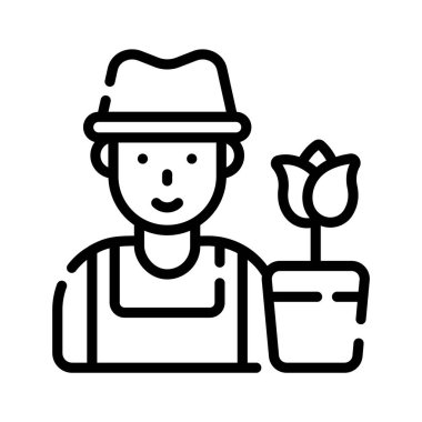 Erkek çiçekçinin saksı bitkisini gösteren iyi tasarlanmış bir taslak.