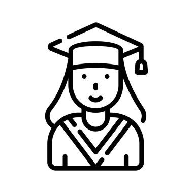 Mezun olmuş şapkalı bir kızın son moda simgesi.