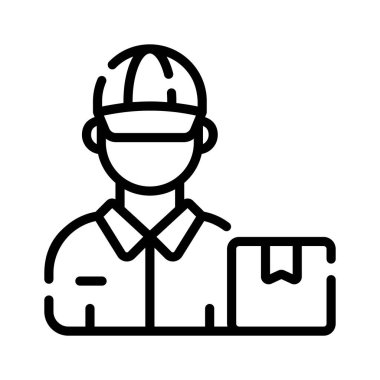 Paketli teslimatçı çocuğu gösteren iyi hazırlanmış bir çizgi simgesi