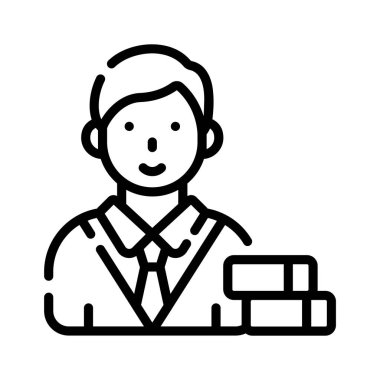 Kitaplı profesörün iyi hazırlanmış bir çizgi ikonu.