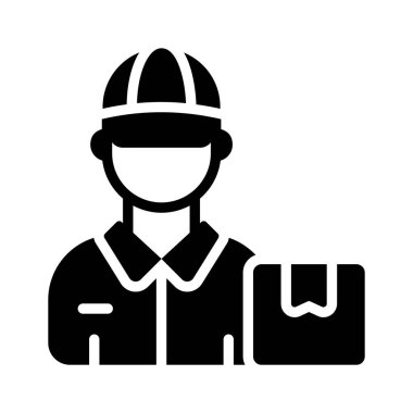 Paketle teslimatçı çocuğu gösteren iyi hazırlanmış bir sembol.