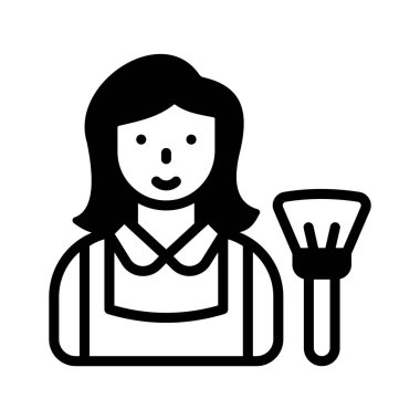 Süpürgesi olan bir hizmetçinin iyi hazırlanmış bir sembolü.