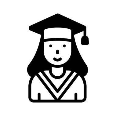 Mezun olmuş şapkalı bir kızın son simgesi.