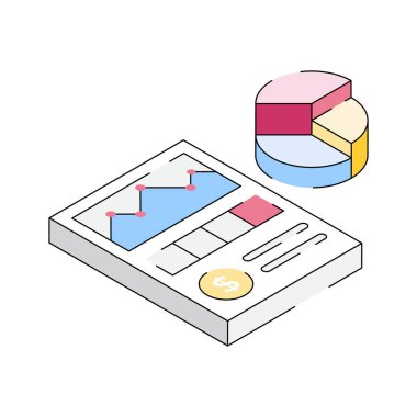 İzometrik tarzda tasarlanmış bir satış raporu simgesi