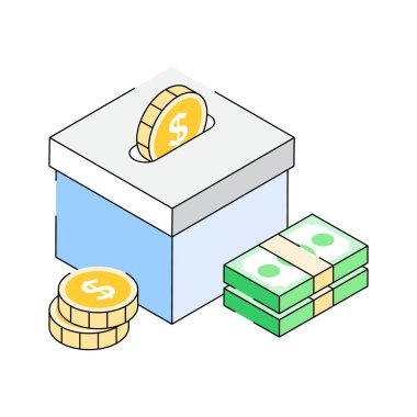 Bağış kutusunun iyi tasarlanmış izometrik bir simgesi