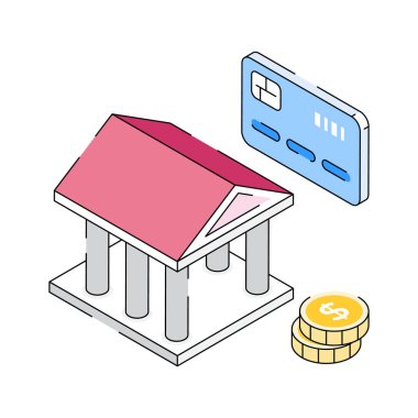 İzometrik tarzda tasarlanan banka binasının son simgesi