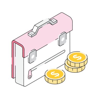 Bozuk paralı para çantasının izometrik simgesini kullanmaya hazır