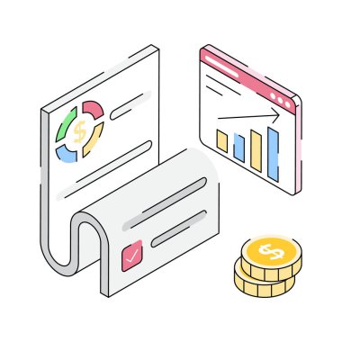 Para büyüme analiz simgesi izometrik tarzda dizayn edildi