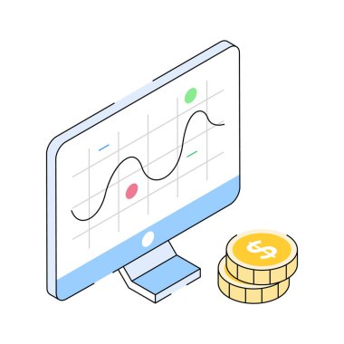 Çevrimiçi satışların görsel olarak çekici izometrik ana hatları simgesi