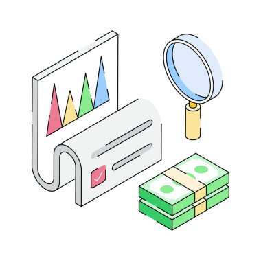 Finansal araştırmaları gösteren modern izometrik simgeye bakın