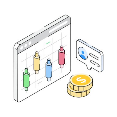 Ticaret pazarını tasvir eden iyi hazırlanmış bir izometrik simge