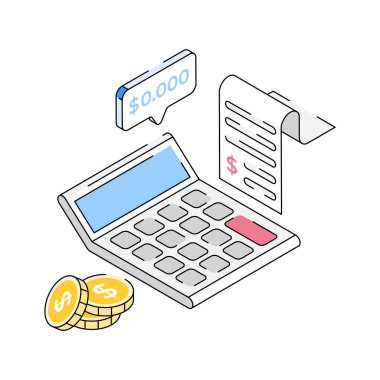 Mali hesaplama simgesi izometrik tarzda yaratıcı bir şekilde tasarlandı