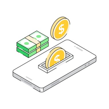 Telefon ödemesinin izometrik simgesini kullanmaya hazır