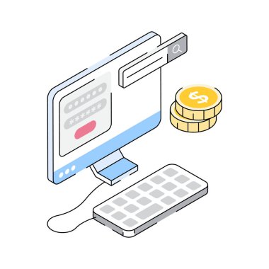 Finansal portal girişinin büyüleyici bir izometrik simgesi