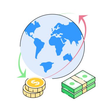 Küresel ticareti gösteren izometrik dış hat simgesi kullanmaya hazır