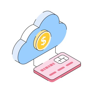 Bulut ödemelerini gösteren bu birinci sınıf izometrik simgeye bir göz atın