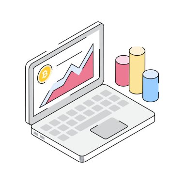 Bitcoin ticaret izometrik simgesi premium kullanımı için hazır
