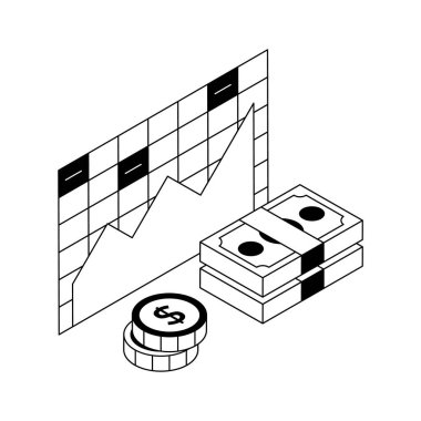 İyi hazırlanmış bir izometrik ikon satış analizi tasvir ediyor