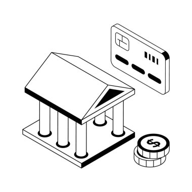 İzometrik tarzda tasarlanan banka binasının son simgesi