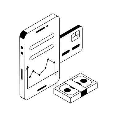 Cep telefonu ödemelerini gösteren iyi hazırlanmış izometrik simge