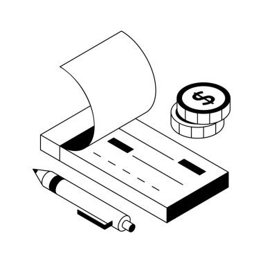 İşte ödeme çekinin izometrik özet simgesi.