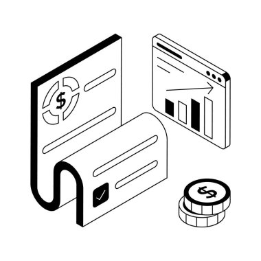 Para büyüme analiz simgesi izometrik tarzda dizayn edildi