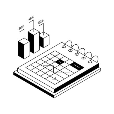İş analizini gösteren izometrik taslak simgesi