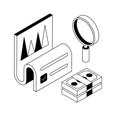 Finansal araştırmaları gösteren modern izometrik simgeye bakın