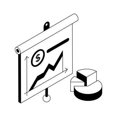 İzometrik tarzda tasarlanmış finansal bir sunum simgesi