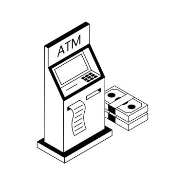 Banka makinesini gösteren birinci sınıf izometrik dış hat simgesi