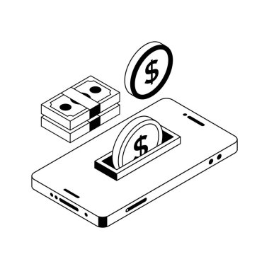 Telefon ödemesinin izometrik simgesini kullanmaya hazır