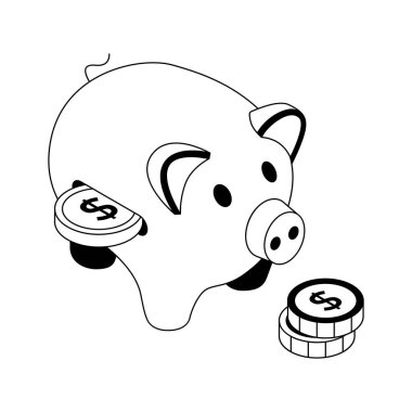 Domuz kumbarasının modern izometrik simgesini indir