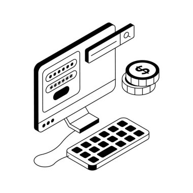 Finansal portal girişinin büyüleyici bir izometrik simgesi