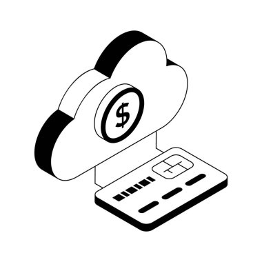 Bulut ödemelerini gösteren bu birinci sınıf izometrik simgeye bir göz atın