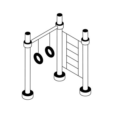 Jimnastik halkalarının iyi tasarlanmış izometrik dış hat ikonu