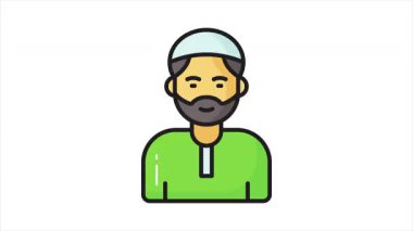 Sakallı adamın kafası müslüman adamın ikon animasyonunu gösteriyor. düzenlenebilir vektör canlandırması