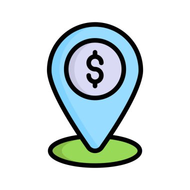 Banka lokasyon lokasyonunu tasvir eden düz dış hat simgesi görsel olarak çekici