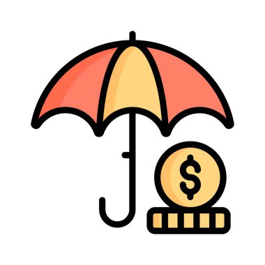 Para sigortasını gösteren düzenlenebilir düz bir taslak biçim simgesi