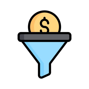 Satış hunisi tasvir eden modern düz taslak biçim simgesi