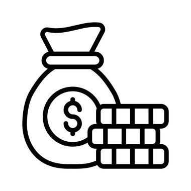 Bozuk para dolu para çantasını gösteren iyi hazırlanmış bir çizgi simgesi